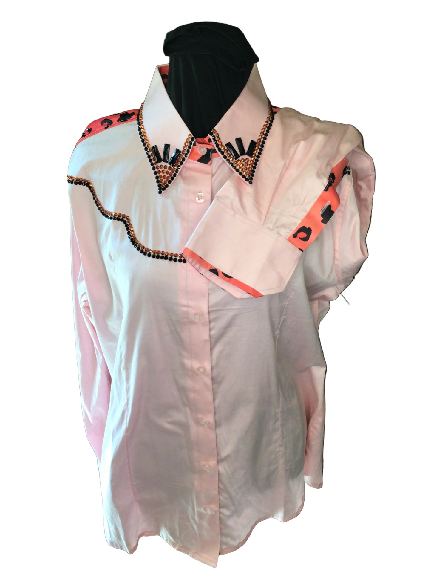 Size Large Pink Cotton Day Shirt. Button Front with Animal Print Yoke