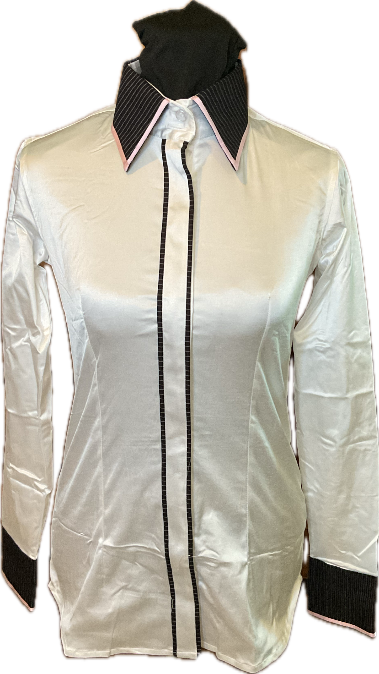 *32 Bust* Black and White Stripe with Dark Red and Pink Trims Showmanship/Halter Suit Set.