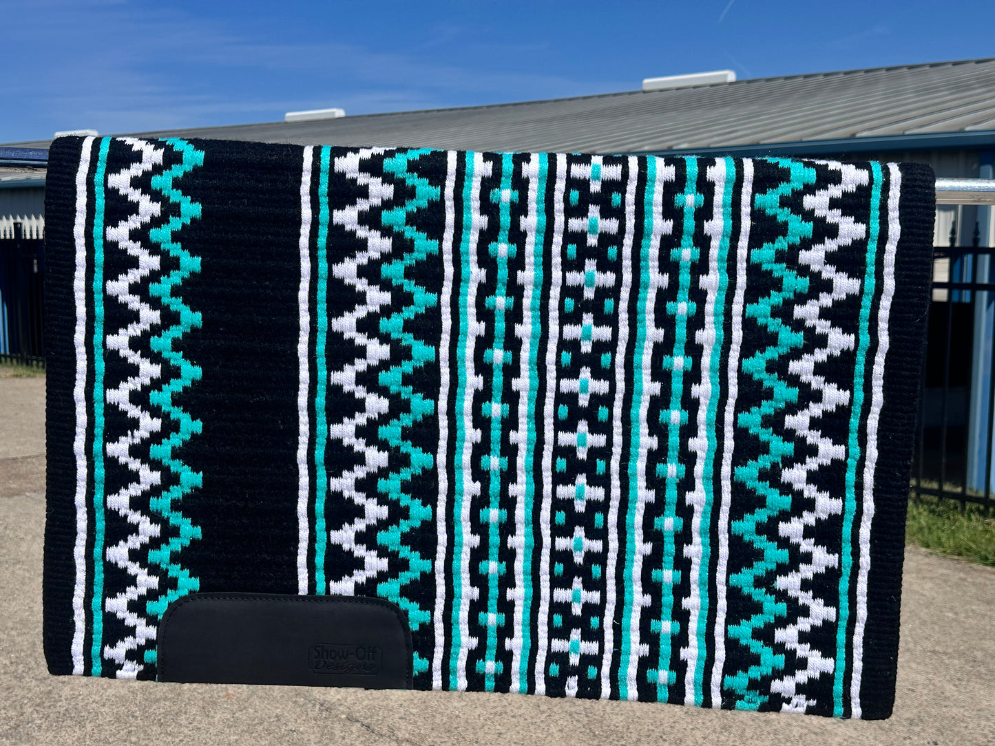 B414 Oversized Saddle Blanket Black, White, Mint Green