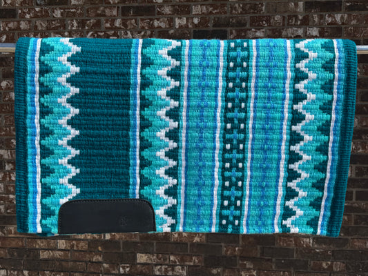 B492 Oversized Saddle Blanket Dark Teal, Soft Turquoise, Periwinkle, White, Aqua