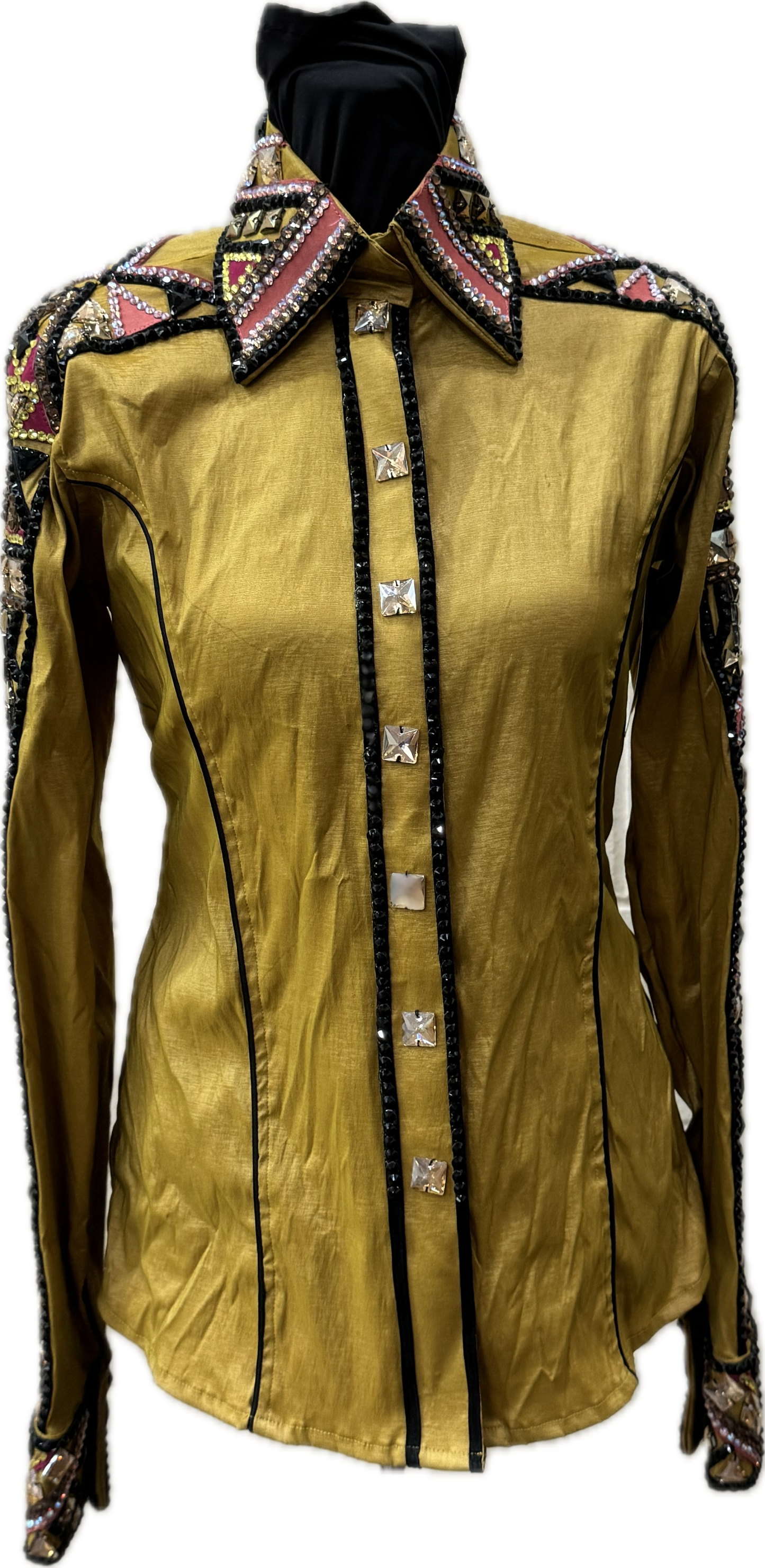 Small Mustard Stretch Taffeta with Black, Pink, Yellow and Chocolate Brown Accents