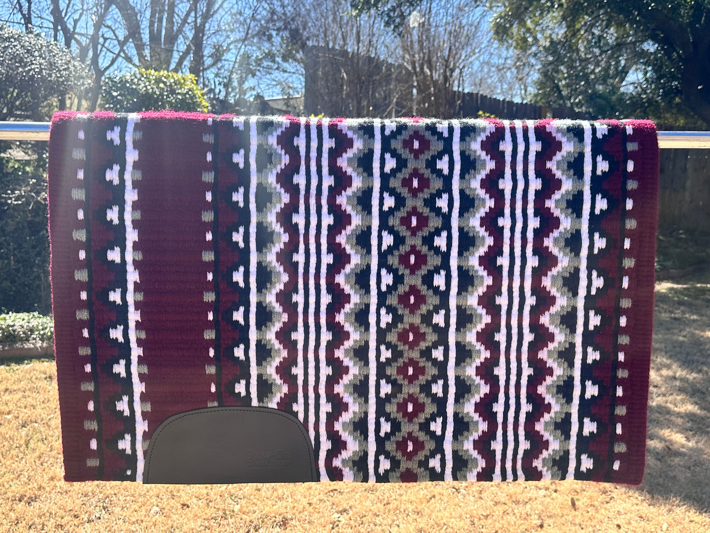 B123 Oversized Saddle Blanket bright burgundy, white, black, ash grey