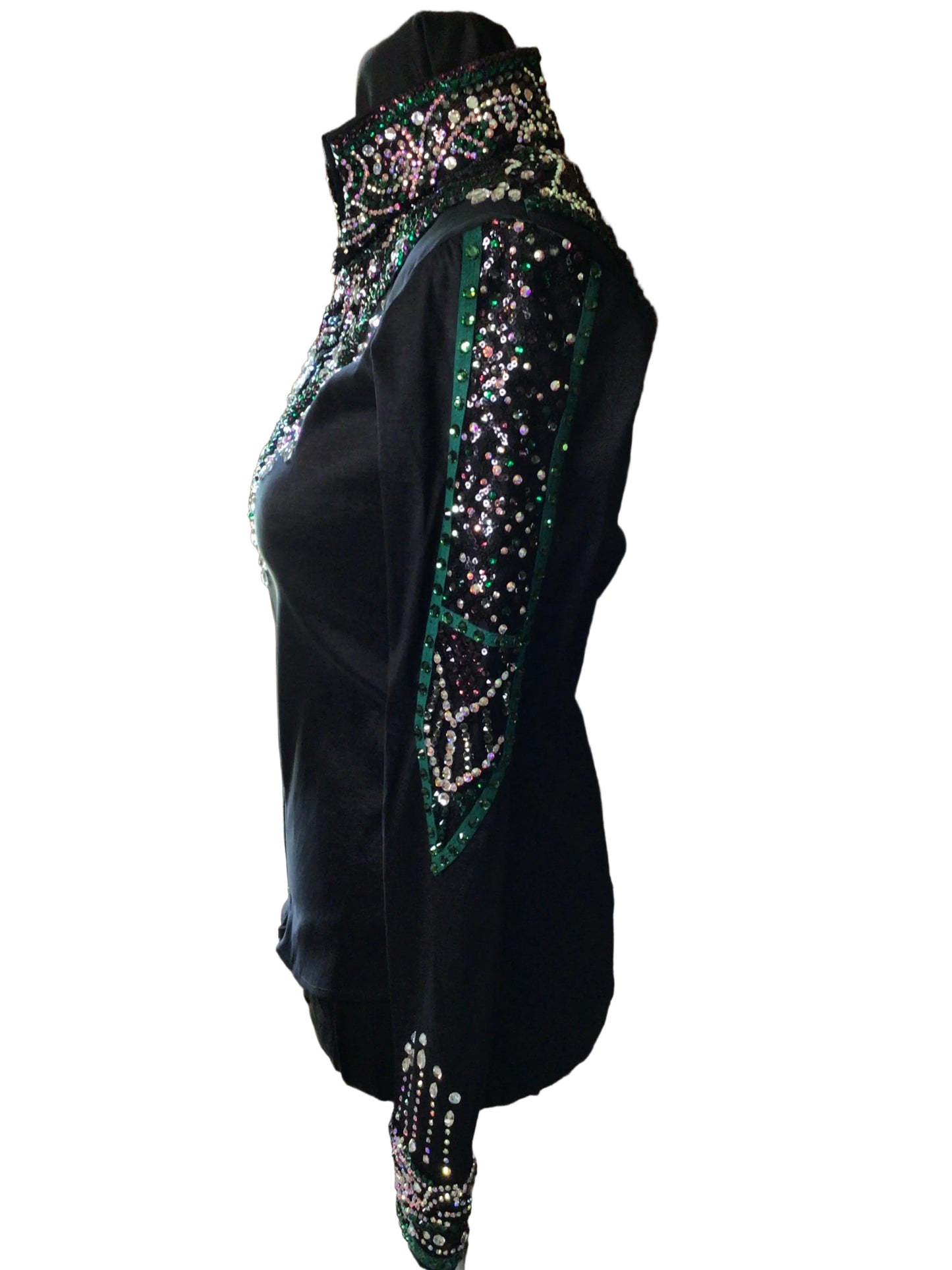 XS Sage Black Stretch Taffeta Day Shirt with Green and Burgundy