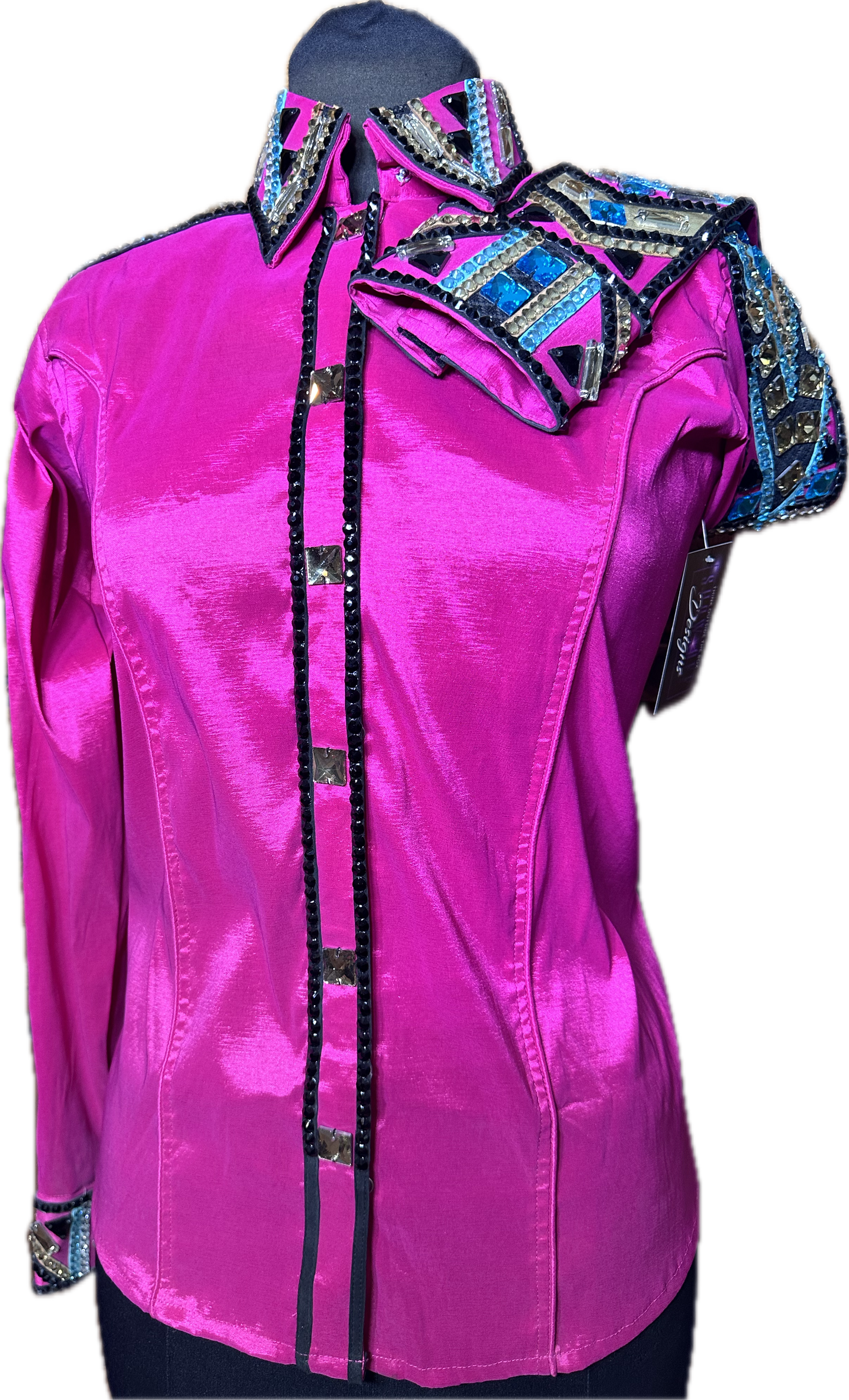 Size Large Fuchsia Stretch Taffeta with Aqua and Gold