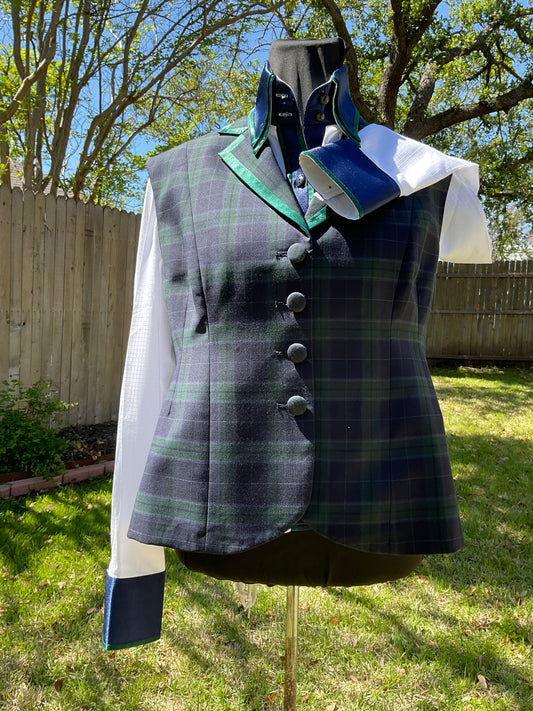 #CAR701020 Navy Plaid Vest Set with Emerald Green and White