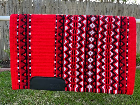 a124- Oversized Saddle blanket Bright Red, Show Red, Black and White