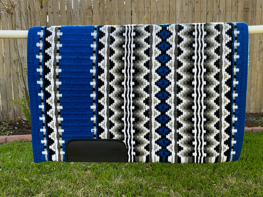 a120- Oversized Saddle blanket Bright Royal, Black, White, Ash and Charcoal