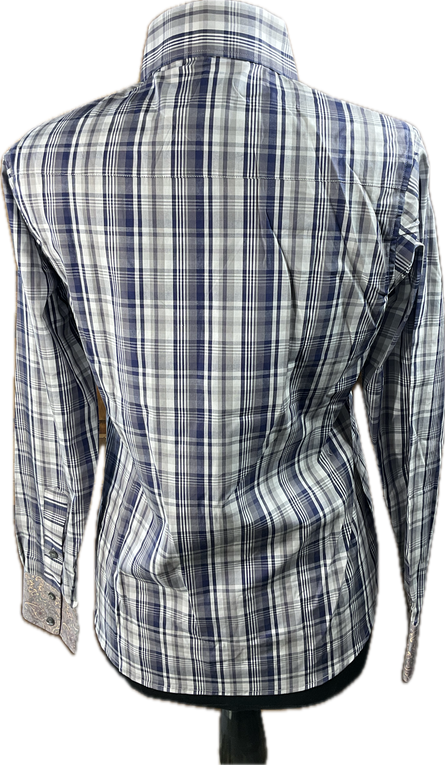 *40 Bust* Western/Ranch cotton navy/grey plaid button up