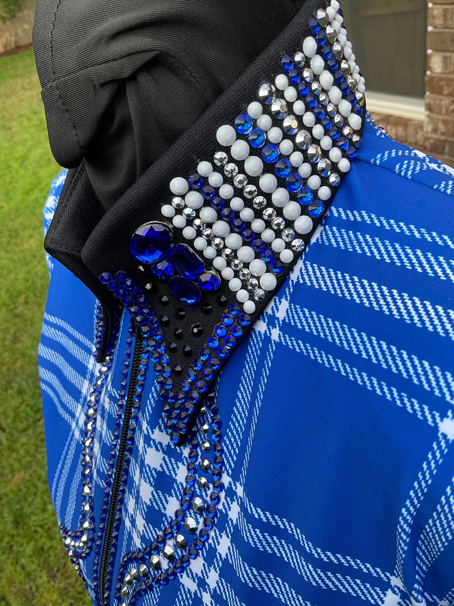 Size medium stretch Blue and White Plaid with Silver