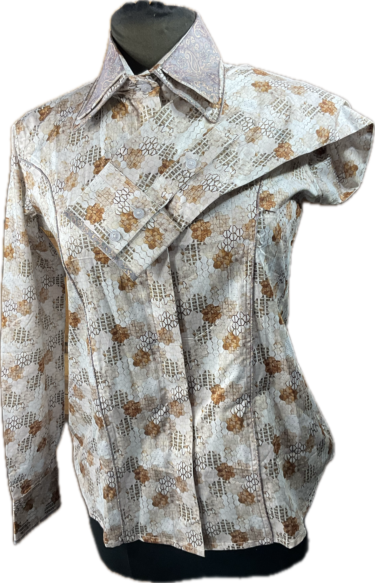 *40 Bust* Western/Ranch single collar hidden zipper honeycomb fabric with beautiful trims