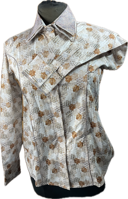 *40 Bust* Western/Ranch single collar hidden zipper honeycomb fabric with beautiful trims