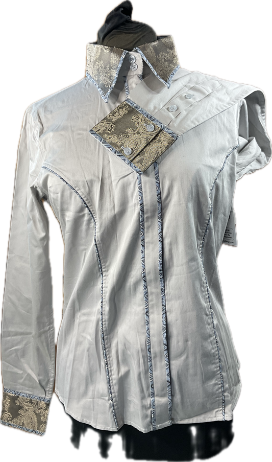 *36 Bust* Western/Ranch hidden zipper single collar. Grey with putter paisley trims