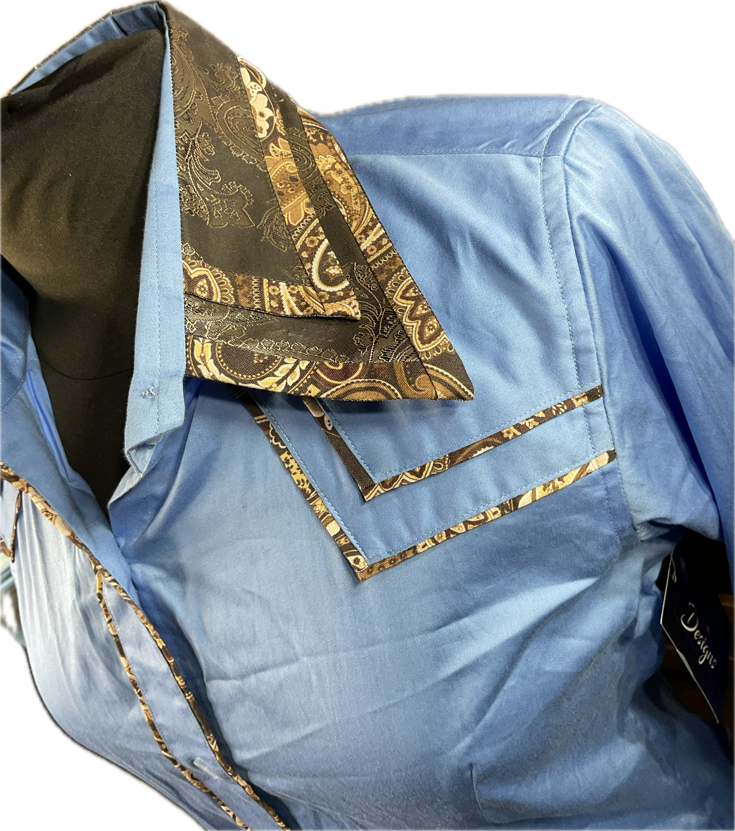 *38 Bust* Western/Ranch button up double collar. Sky blue with putter trims retro designs