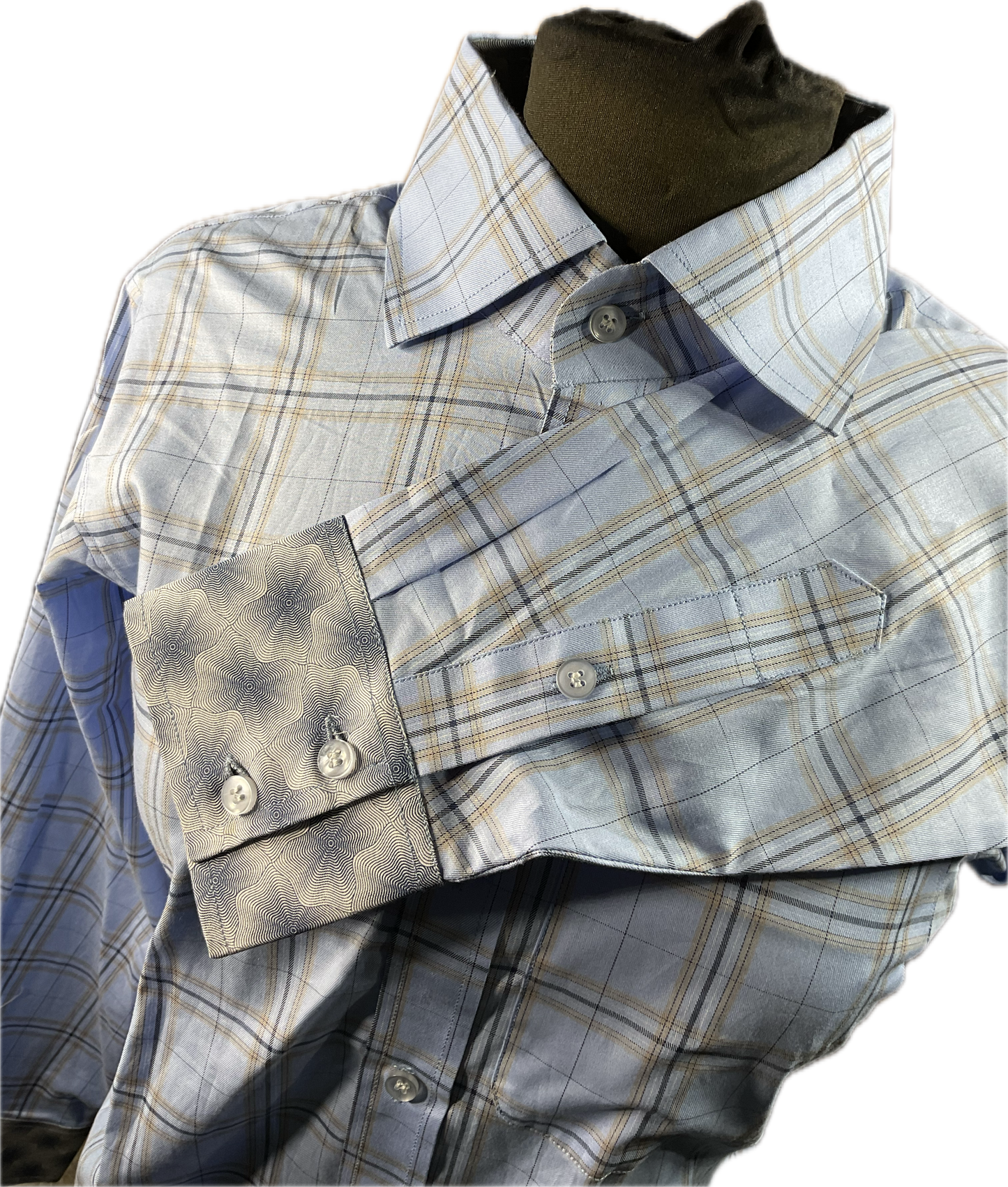 *42 Bust* Western/Ranch button up shirt single collar. sky blue plaid