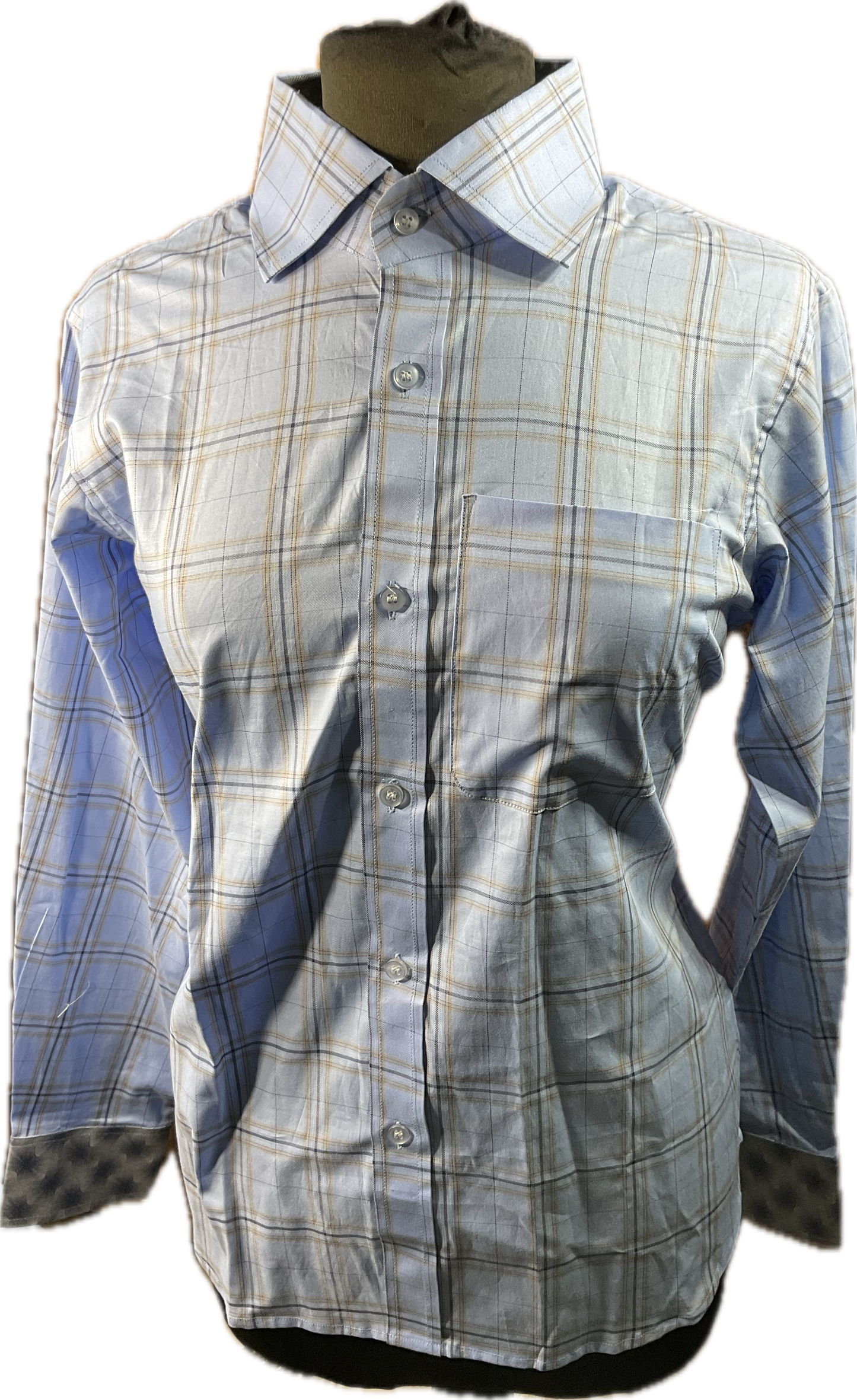 *42 Bust* Western/Ranch button up shirt single collar. sky blue plaid