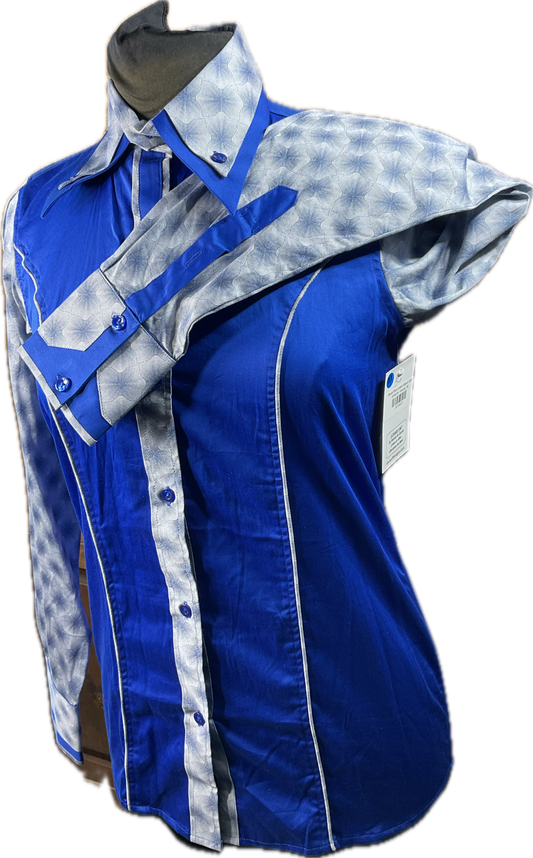 *36 Bust* Western/Ranch button up with double collar. Royal blue with blue print sleeves and accents