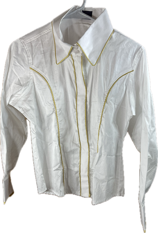 *36 Bust Short* Western/Ranch hidden zipper single collar. White with gold trims