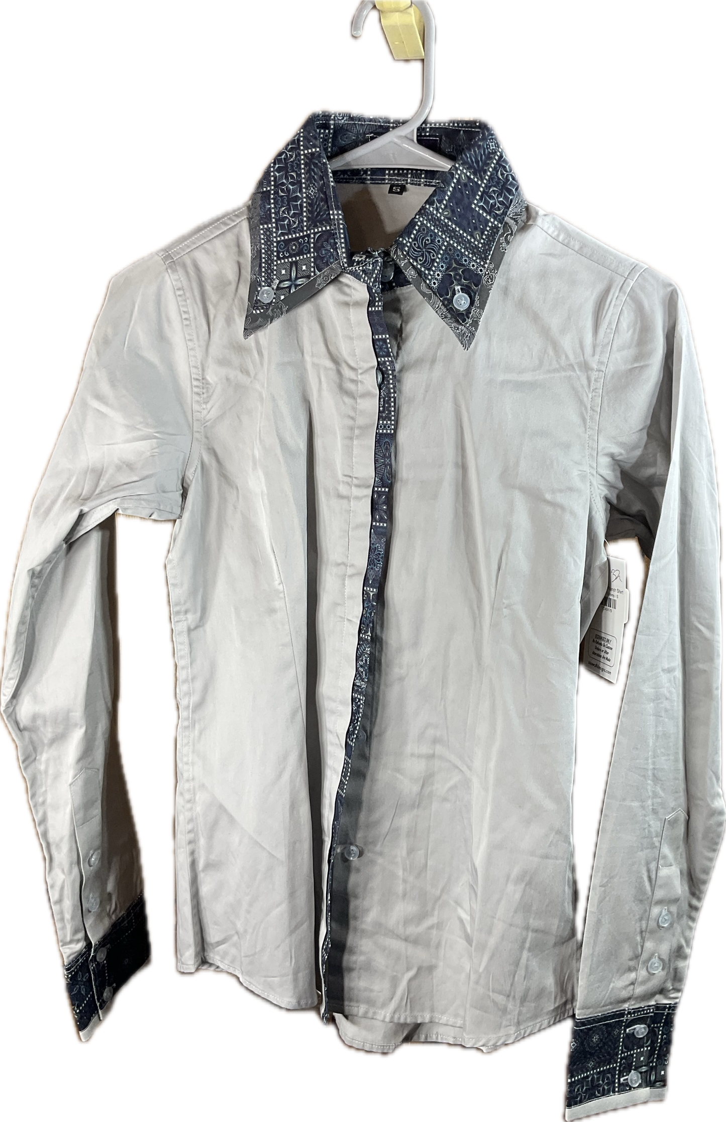 *32 Bust* Western/Ranch cotton button up double collar grey with navy accents and trims