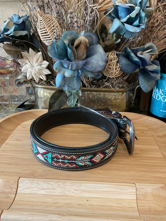 42" Beaded belt - black leather #7