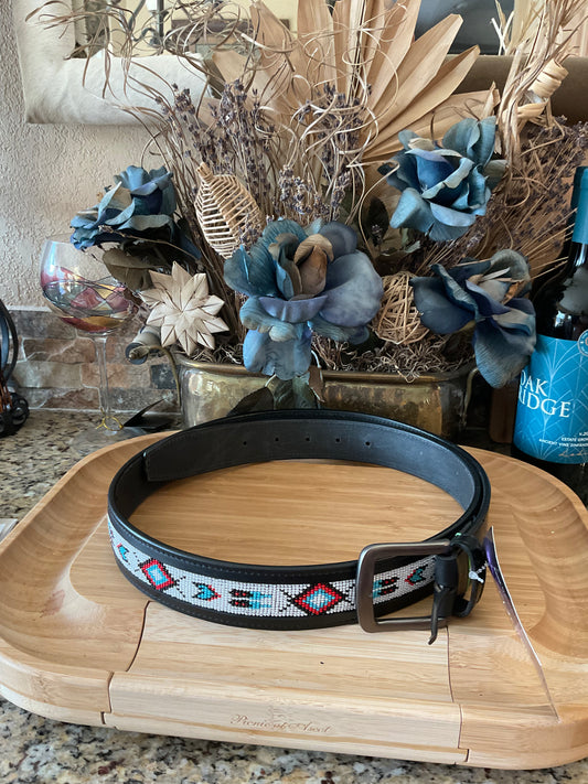 52" Beaded belt - black leather #5