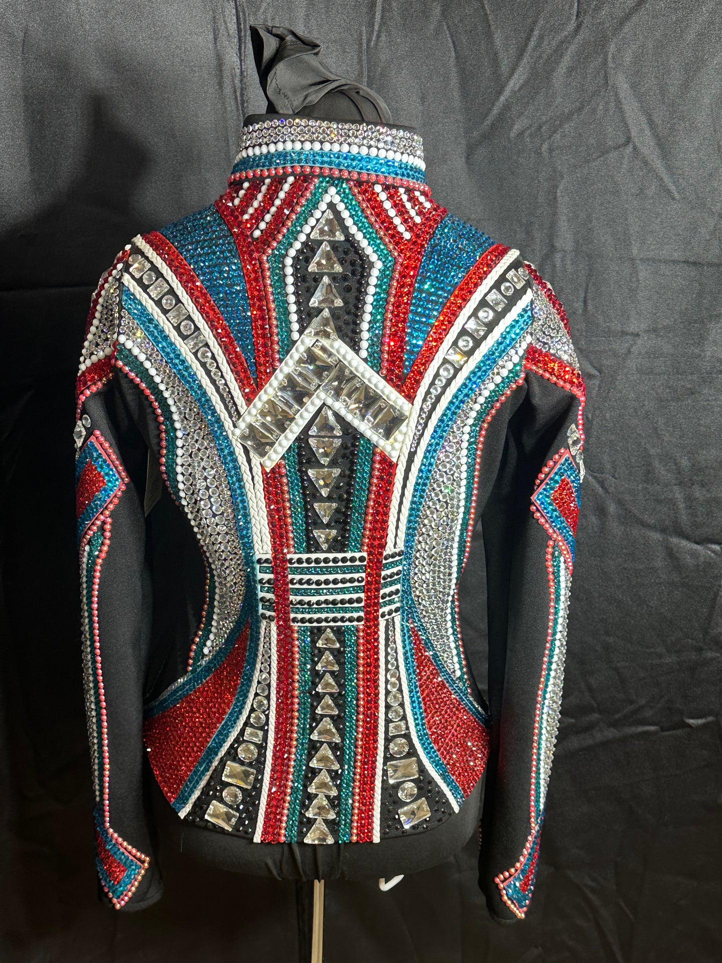 Extra Small Jacket Black with red, turquoise and silver.