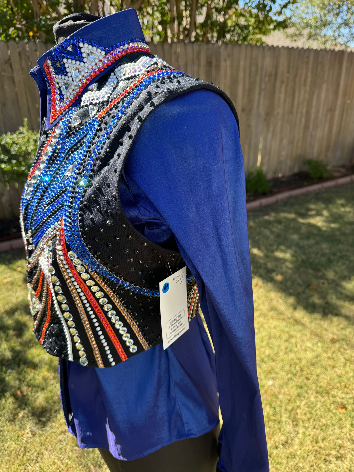 Medium Black Vest w/ detachable fringe and Royal Blue Stretch Taffeta Day Shirt Combo