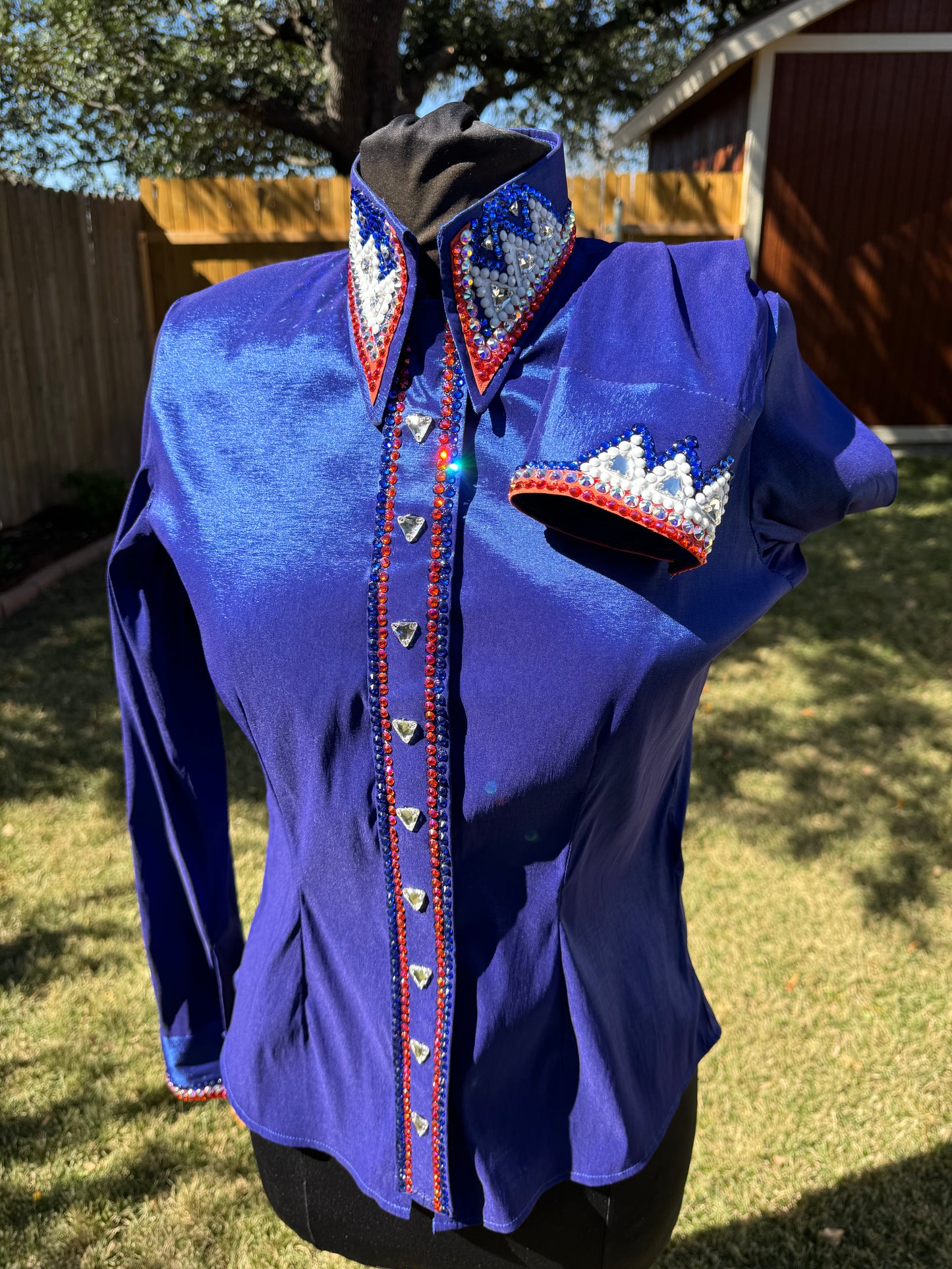 Medium Black Vest w/ detachable fringe and Royal Blue Stretch Taffeta Day Shirt Combo