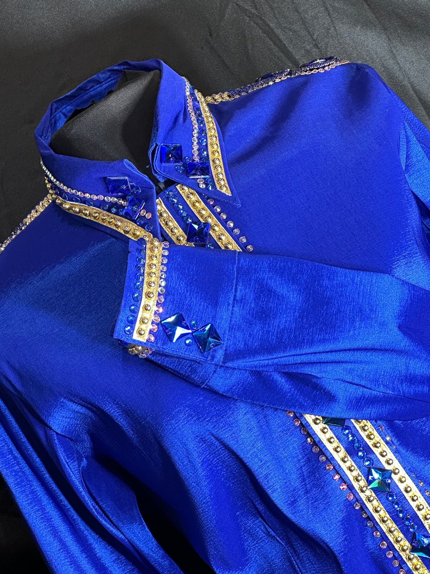 Size Extra-Large day shirt stretch Royal Blue taffeta hidden zipper