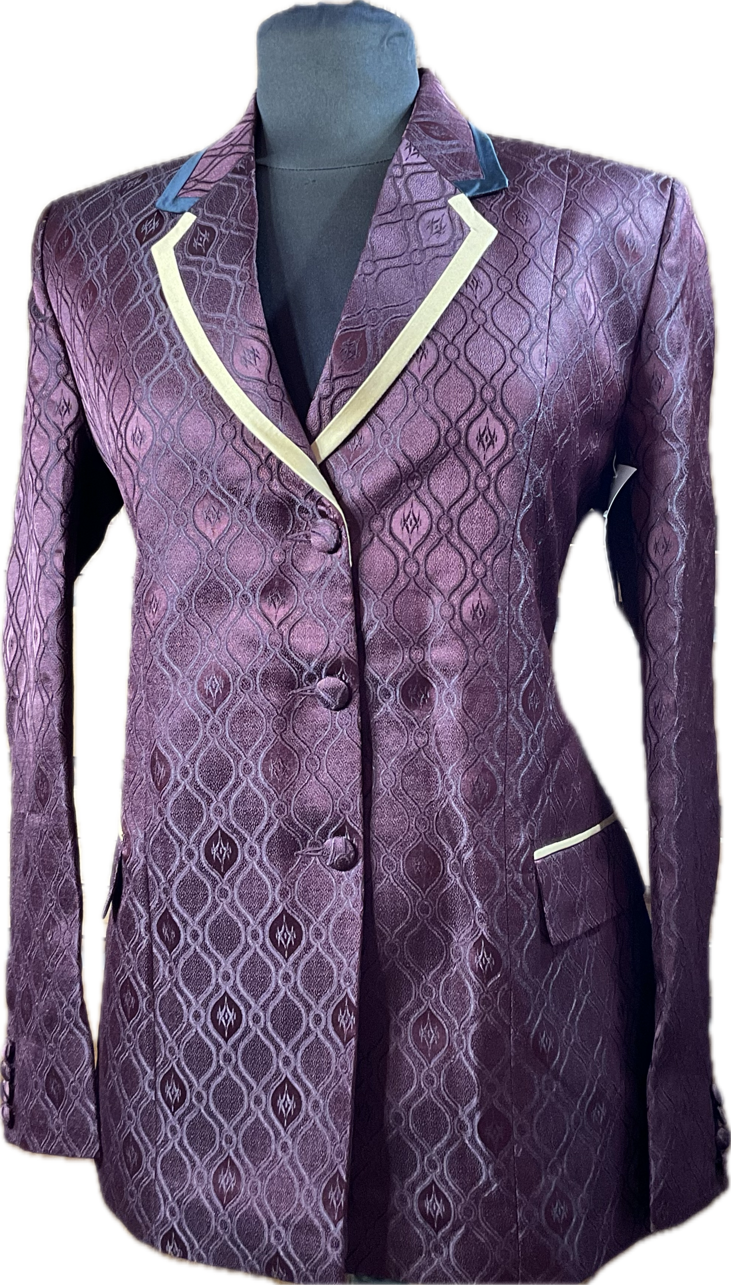 *38 Bust* Halter Coat* Burgundy print with gold trims. Hidden zipper behind the buttons.