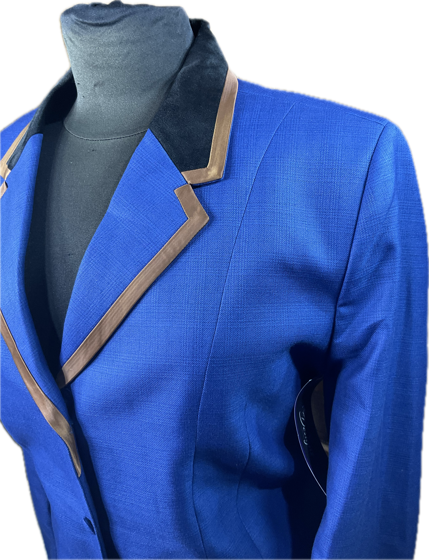 *46 Bust* Royal blue plaid with bronze trims