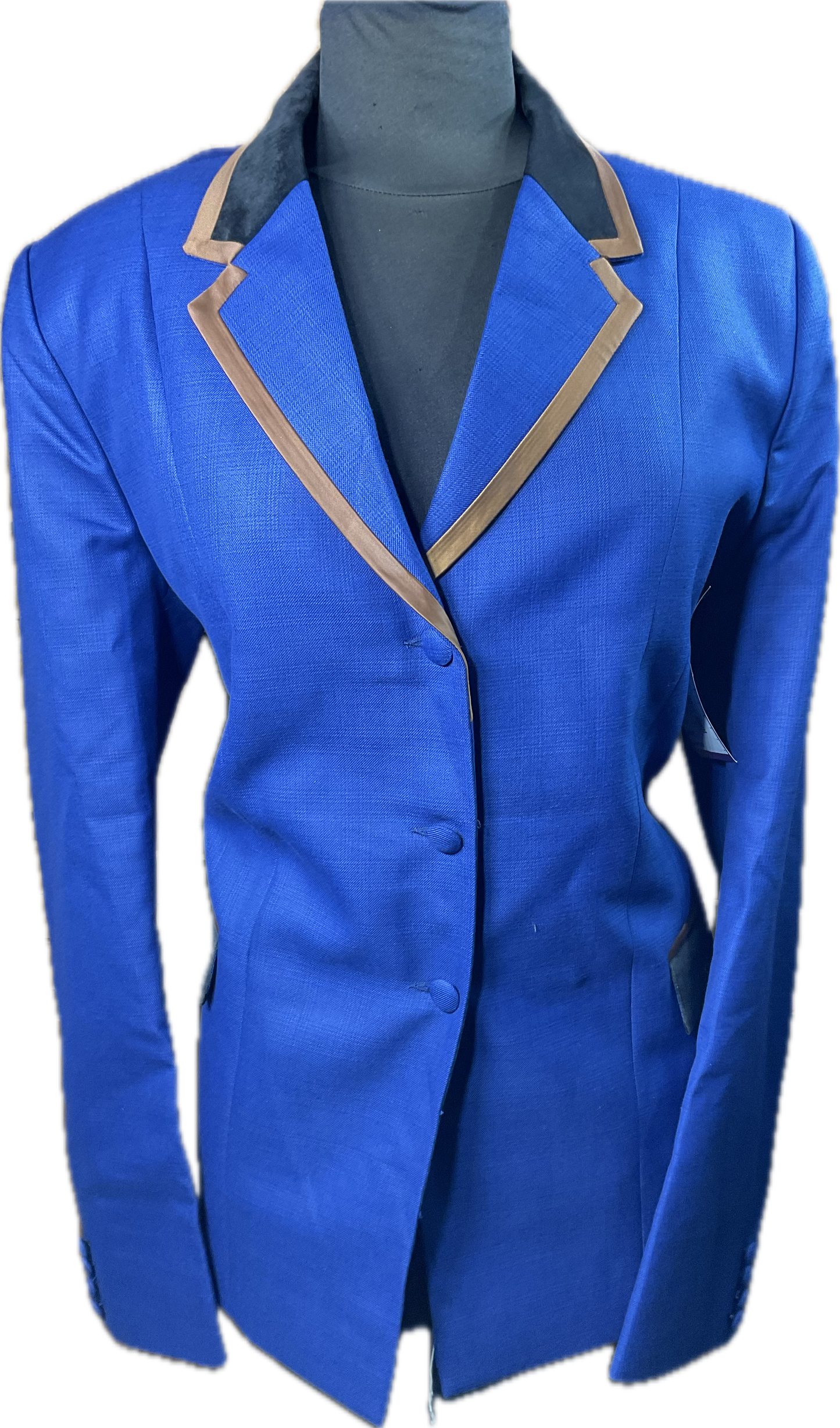 *46 Bust* Royal blue plaid with bronze trims