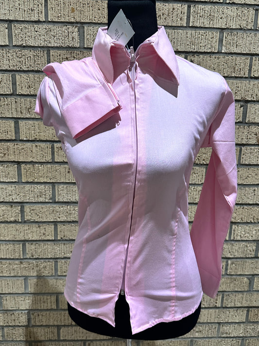 Pale pink western shirt zipper front size large stretch cotton