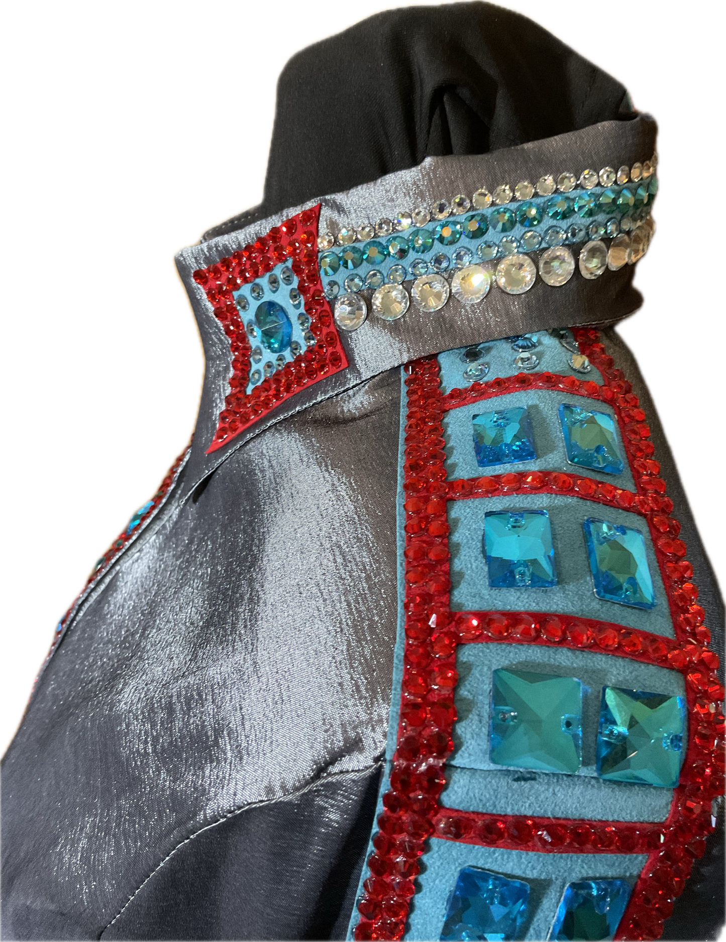 Small Charcoal Stretch Taffeta with Red and Turquoise