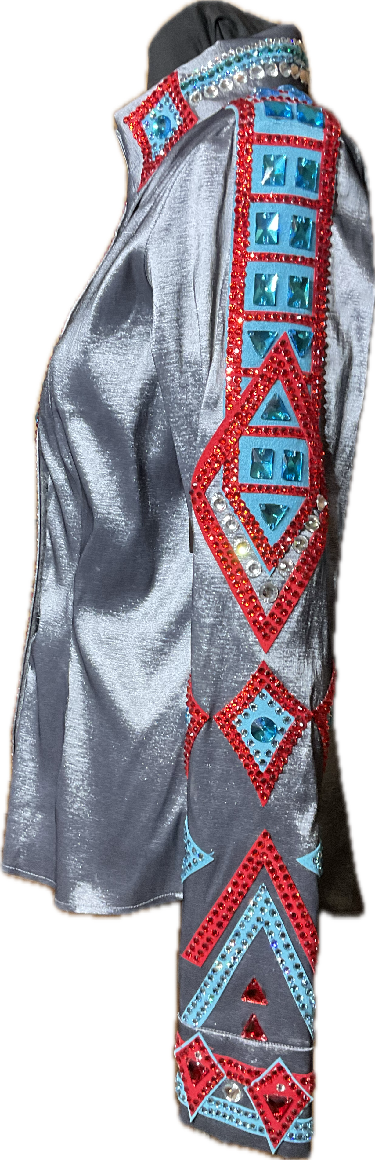 Small Charcoal Stretch Taffeta with Red and Turquoise