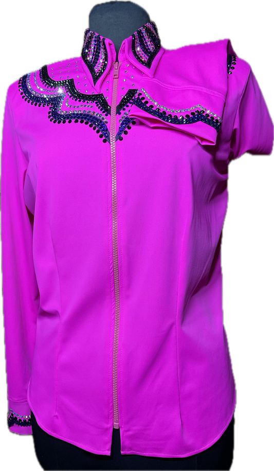 XXL Neon Pink stretch lycra with purple, black and ab accents