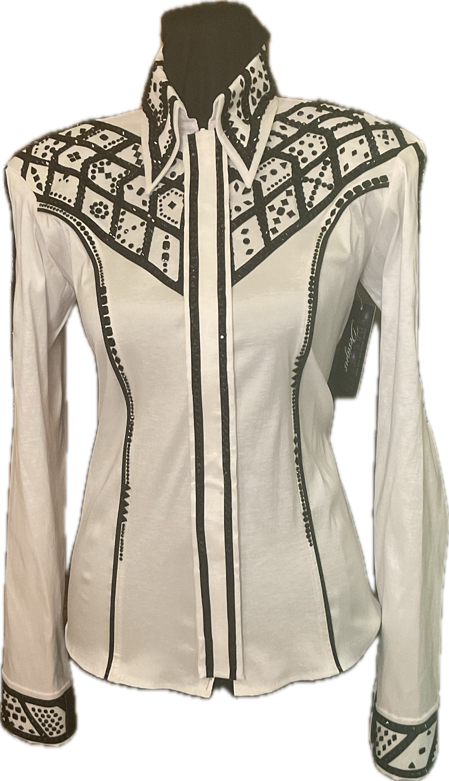 Size Small White Stretch Taffeta Day Shirt with Black Details