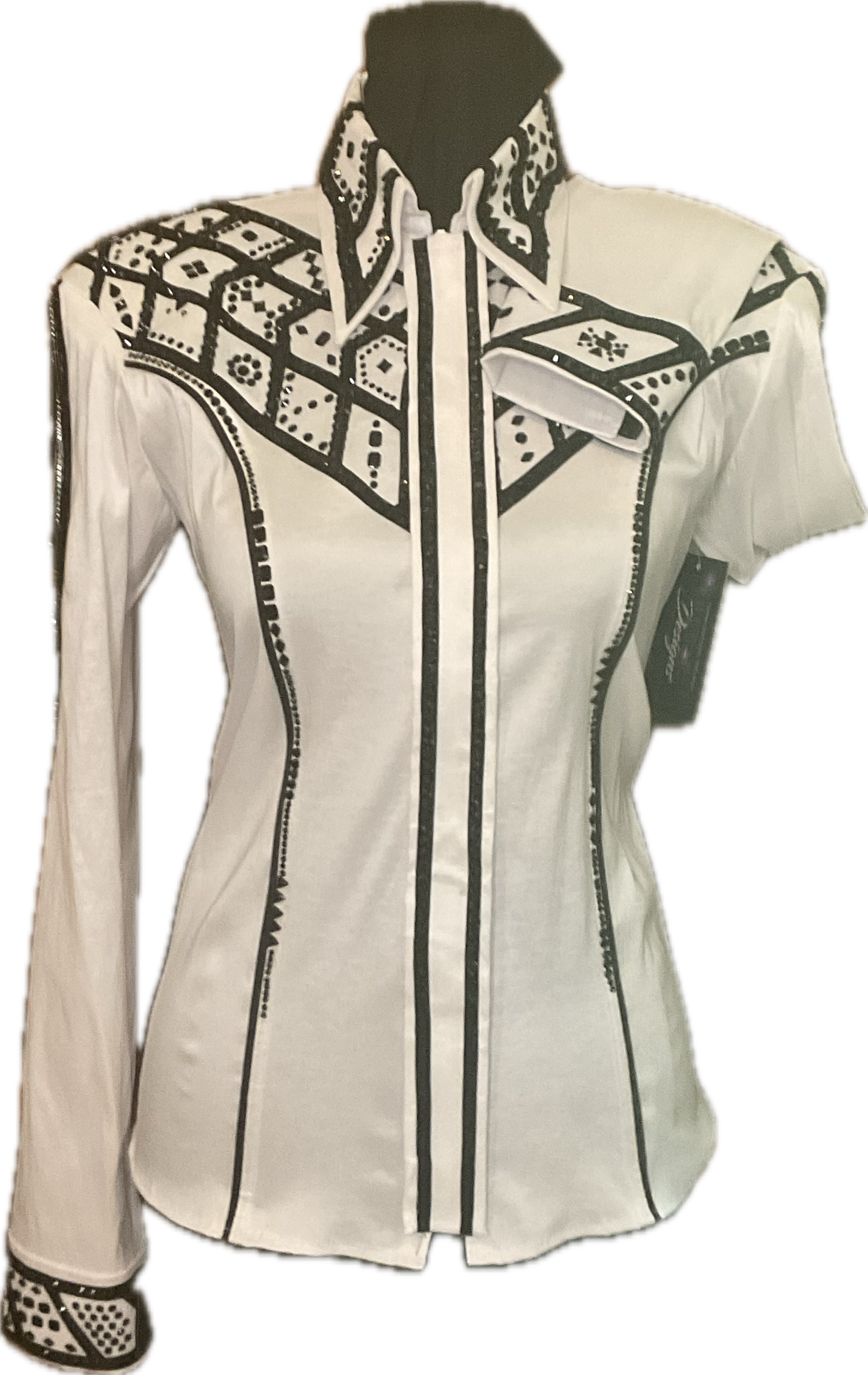 Size Small White Stretch Taffeta Day Shirt with Black Details