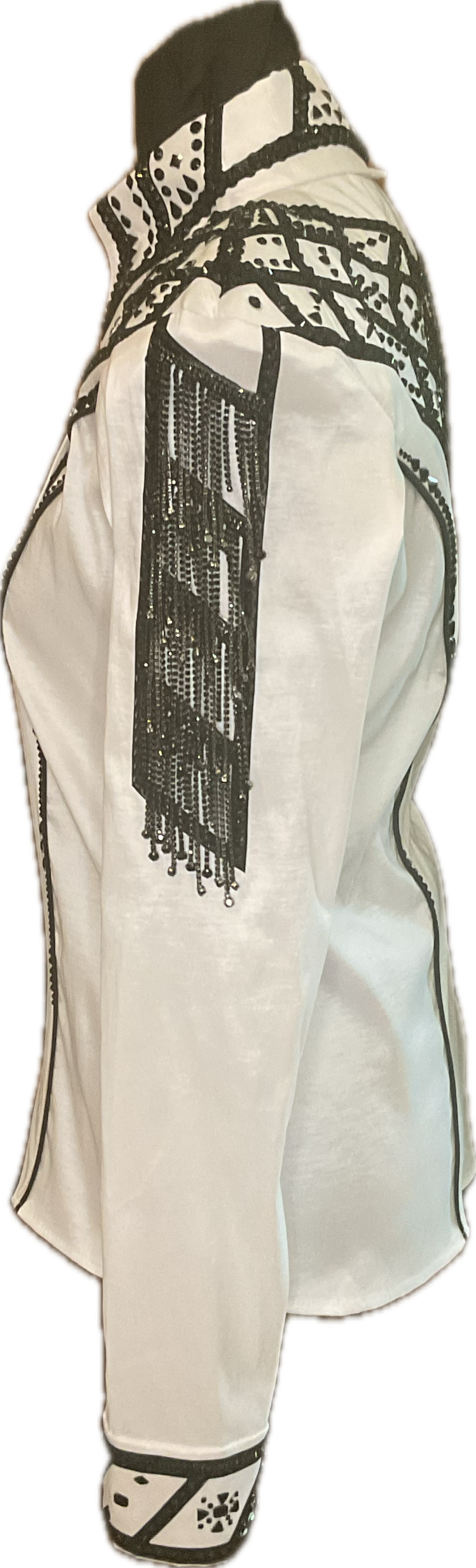 Size Small White Stretch Taffeta Day Shirt with Black Details