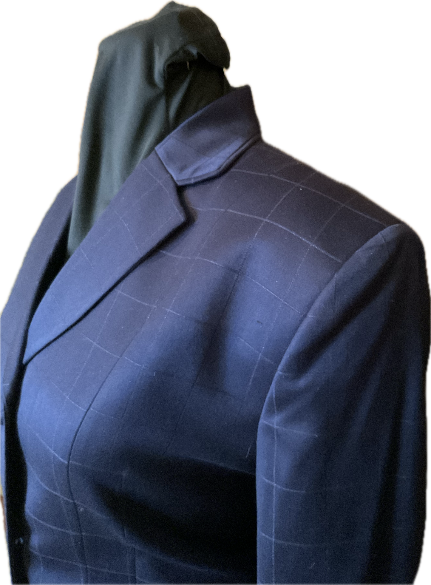 *36 Bust* Navy Blue Plaid Hunt Coat with Velvet Collar