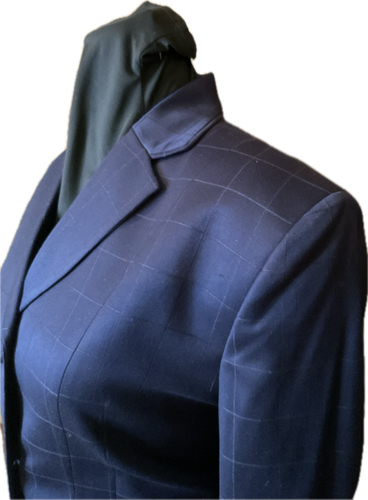 *36 Bust* Navy Blue Plaid Hunt Coat with Velvet Collar