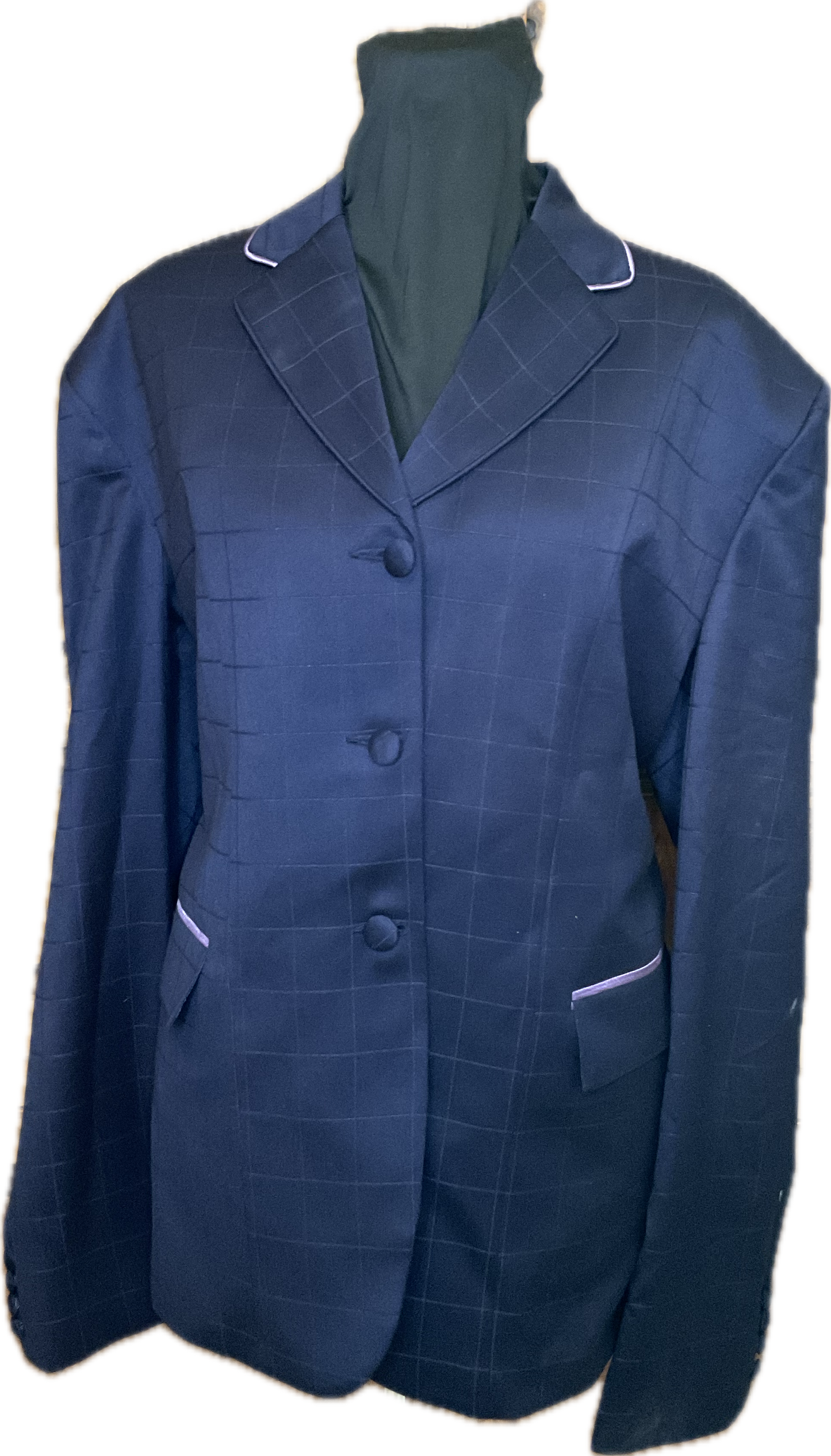 *46 Bust* Navy Plaid with Matching Velvet Collar and Purple piping