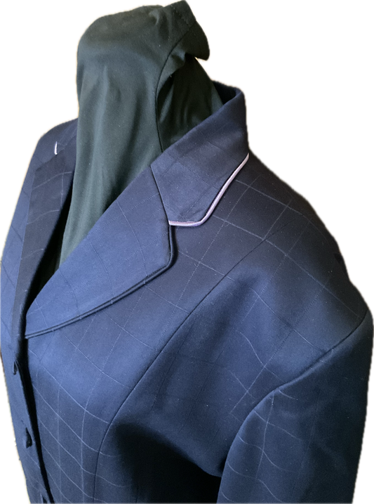 *46 Bust* Navy Plaid with Matching Velvet Collar and Purple piping