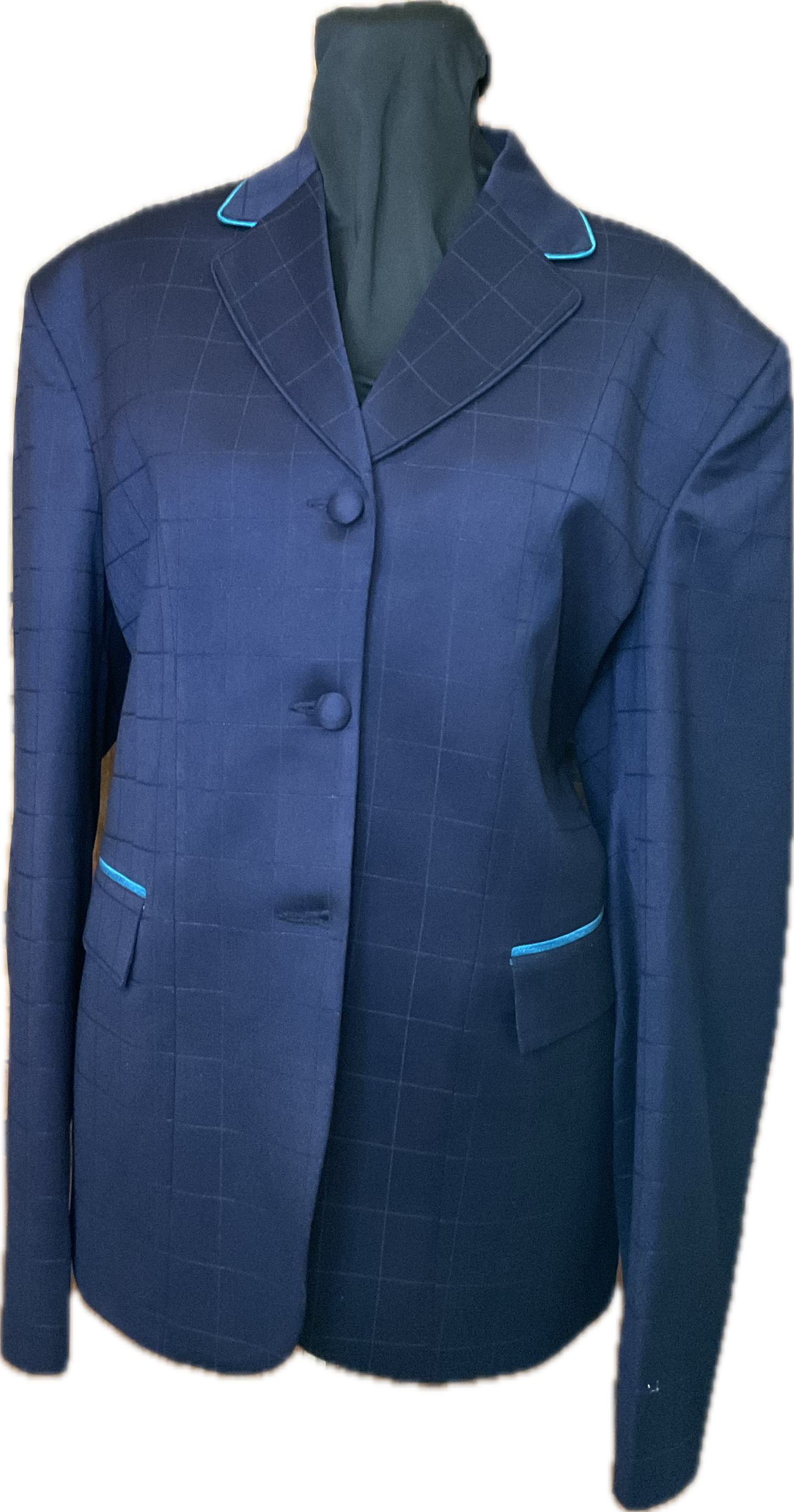 *44 Bust* Navy Plaid with Matching Velvet Collar and Aqua Piping