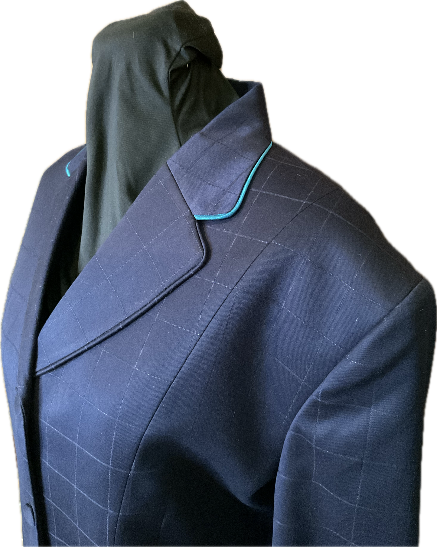 *44 Bust* Navy Plaid with Matching Velvet Collar and Aqua Piping