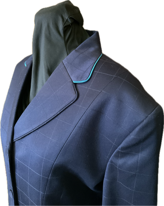 *44 Bust* Navy Plaid with Matching Velvet Collar and Aqua Piping