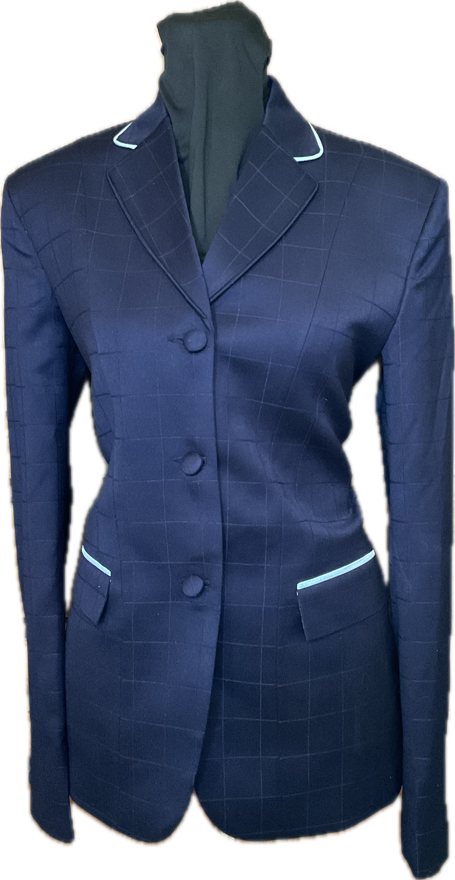 *34 Bust* Navy Plaid with Matching Velvet Collar and Blue Piping