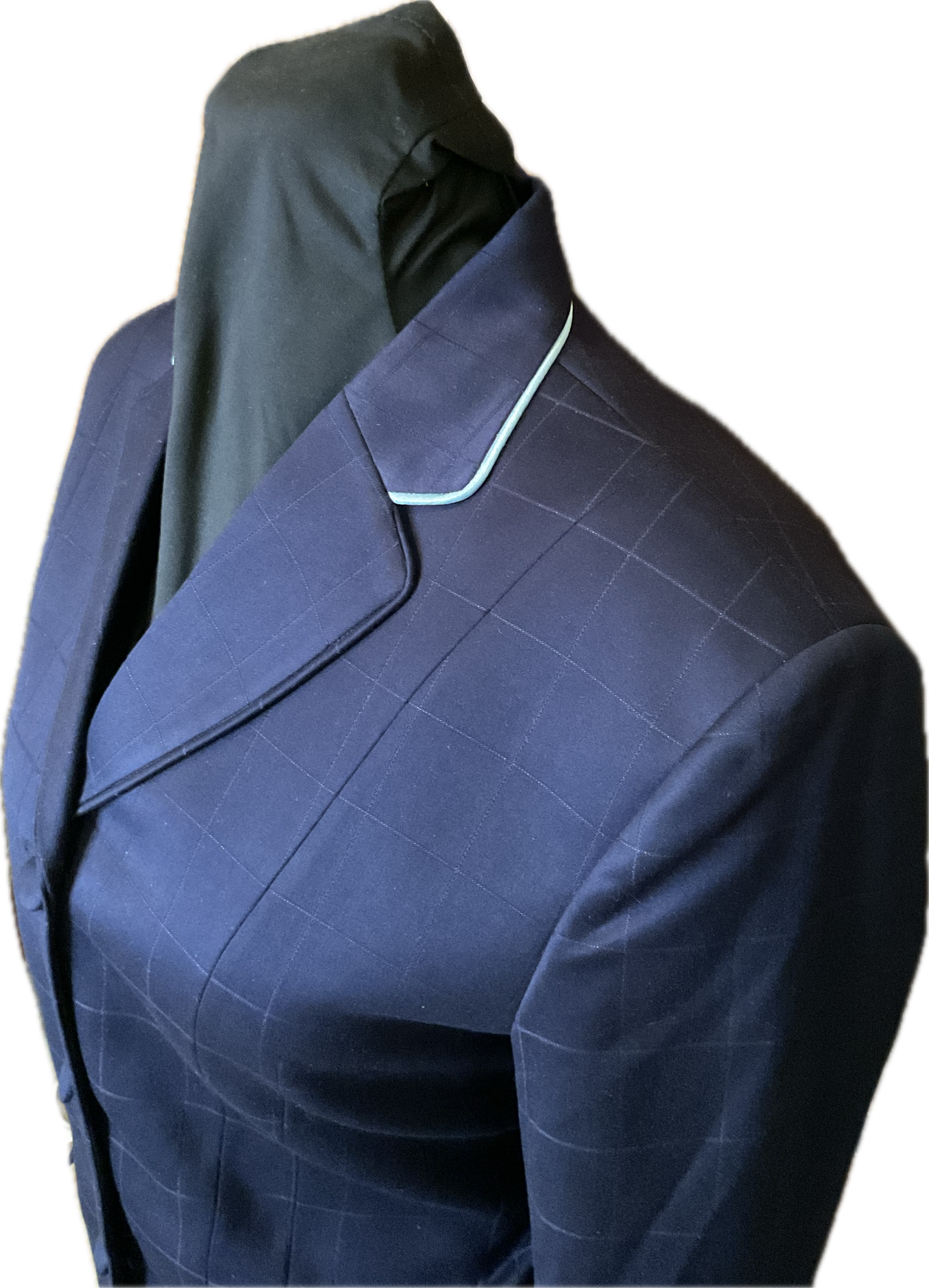 *34 Bust* Navy Plaid with Matching Velvet Collar and Blue Piping