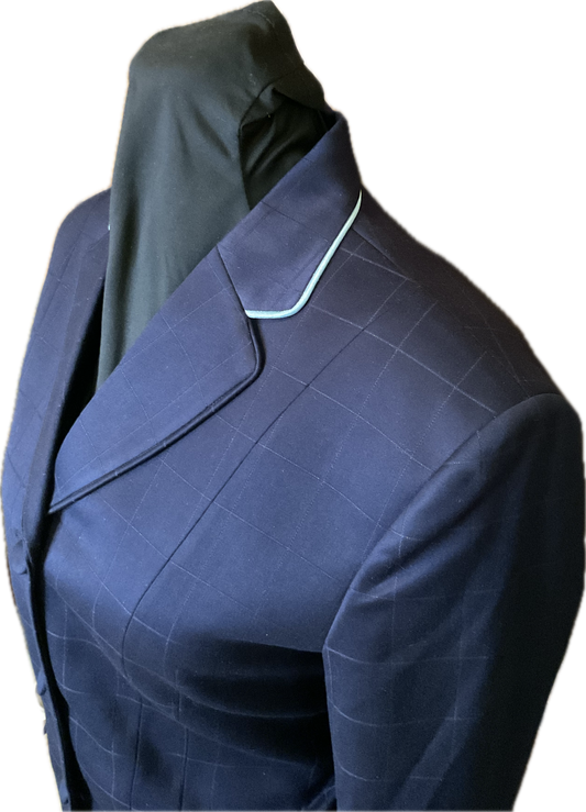 *34 Bust* Navy Plaid with Matching Velvet Collar and Blue Piping