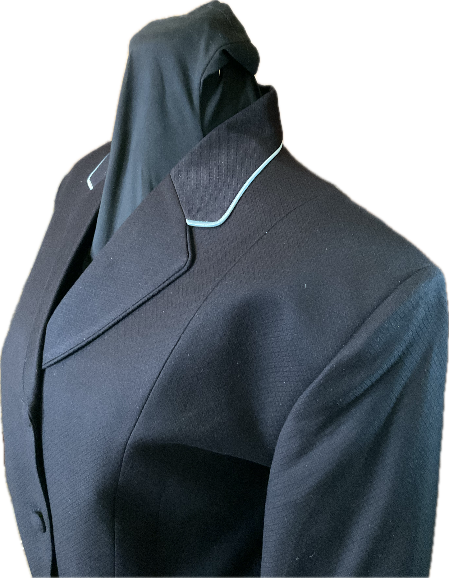 *42 Bust* Black with Matching Velvet Collar and Aqua Piping