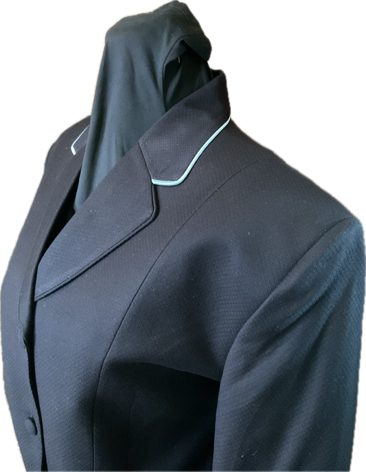 *42 Bust* Black with Matching Velvet Collar and Aqua Piping